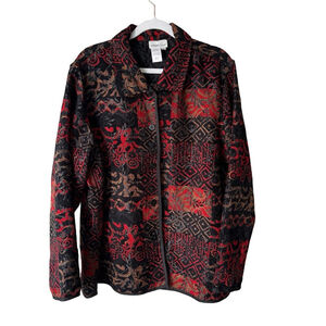 Coldwater Creek Black and Red Patterned Blazer Size 1X Holiday Festive Tapestry